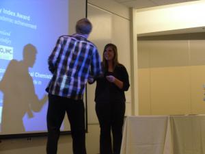 Award winner Jimmy Stanfill with Undergraduate Advisor Jane Allen